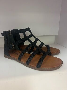 Zodiac Black Braided Strappy Gladiator Sandals with Brown Footbed